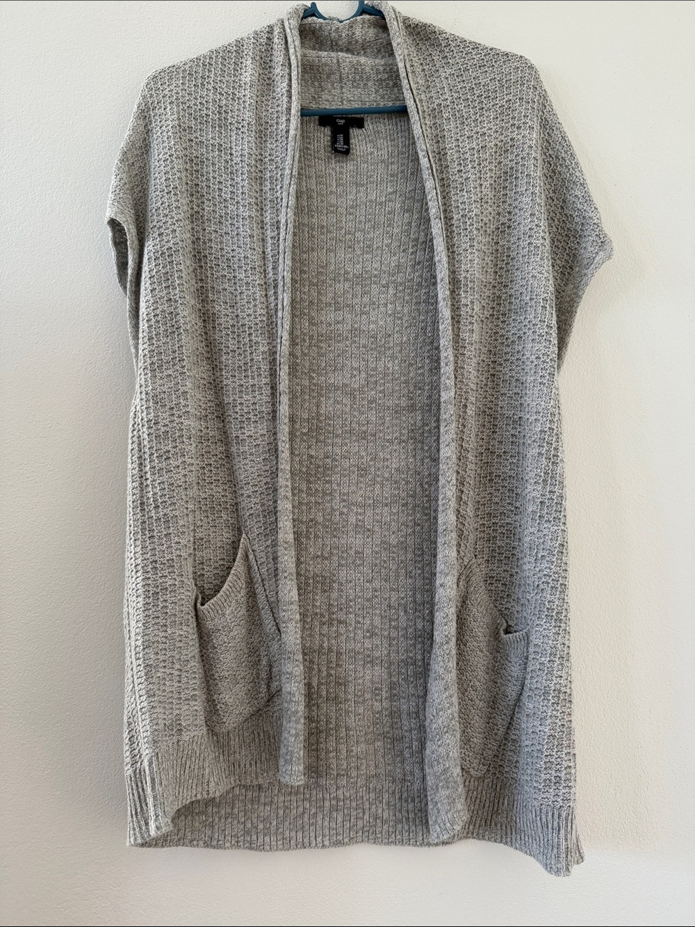 GAP Light Heather Gray Open-Front Waffle Knit Cardigan